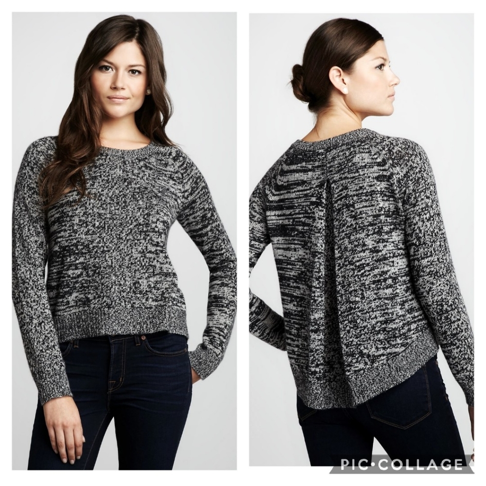 360 Cashmere Wool Marled Zebra Box Pleat Soft Sweater